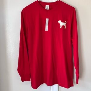 Victorias Secret PINK Red Long Sleeve Shirt with Dog Logo